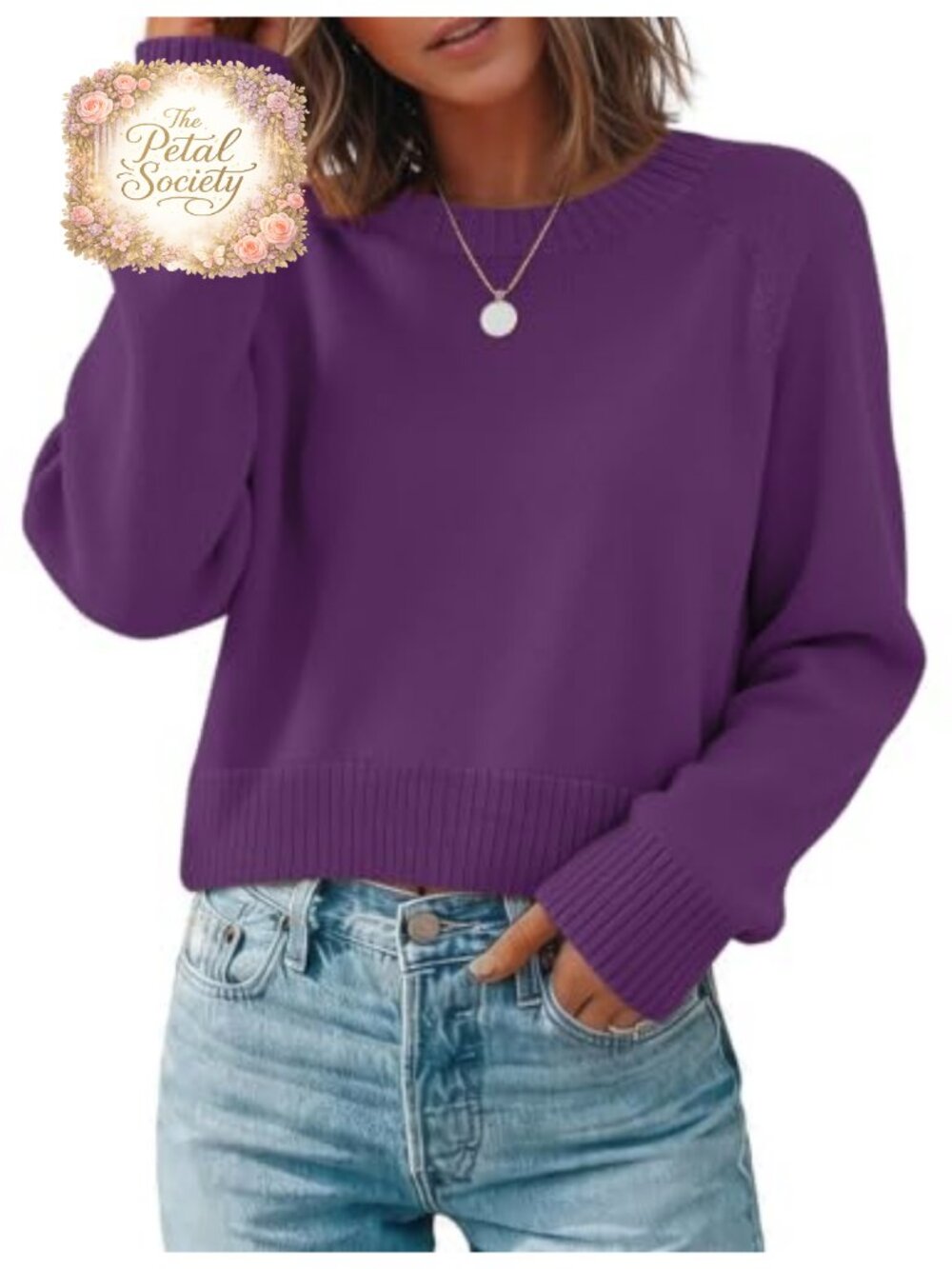 Zeagoo Women's Cropped Crewneck Knit Sweater Long Sleeve Pullover